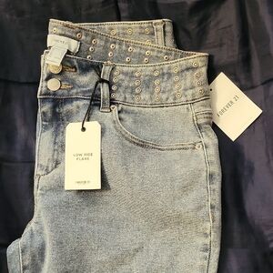 Forever 21 Low Rise Flare Size 30 Jeans Light Blue Embellished Waist BNNU